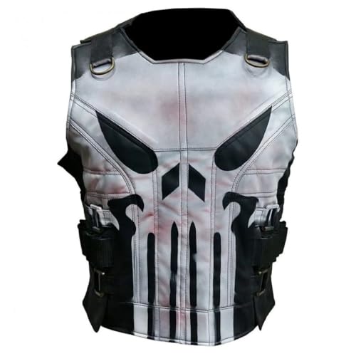 Herren Punisher Staffel 2 Totenkopf Frank Castle Motorrad Schwarz Echtleder Weste Kostüm, Schwarz, XXX-Large Herren Punisher Staffel 2 Totenkopf Frank Castle Motorrad Schwarz Echtleder Weste Kostüm, Schwarz, XXX-Large von AR Leather