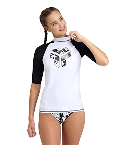 arena Women's Vest S/S Graphic Rash Guard Shirt, White-Black, M von ARENA