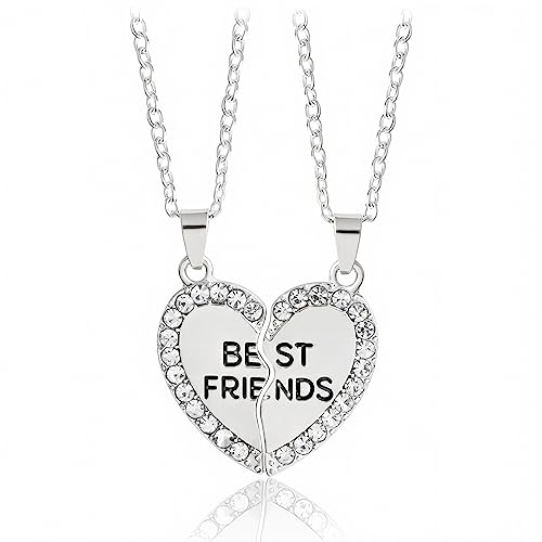 ARH 2 Stück BFF Ketten Für 2,BFF Ketten Für 2 Mädchen Legierung Und Strass Verziert Für Mädchen Geburtstagsgeschenke Anhänger Kette Geschenke, Best Friends Kette,Beste Freunde Ketten(Silber) von ARHZ