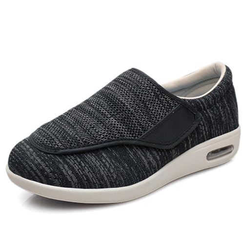 Unisex-Seniorenschuhe für Herren und Damen extra weite Diabetikerschuhe mit Memory Foam verstellbarem Verschluss leichte Laufschuhe mit Luftpolster für ältere Menschen mit Arthritis,Black Grey-41 EU von ARMAAN