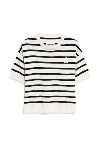 ARMEDANGELS LILLAAS Stripes - Damen M Off White-Black Strick T-Shirt Rundhalsausschnitt Relaxed Fit von ARMEDANGELS