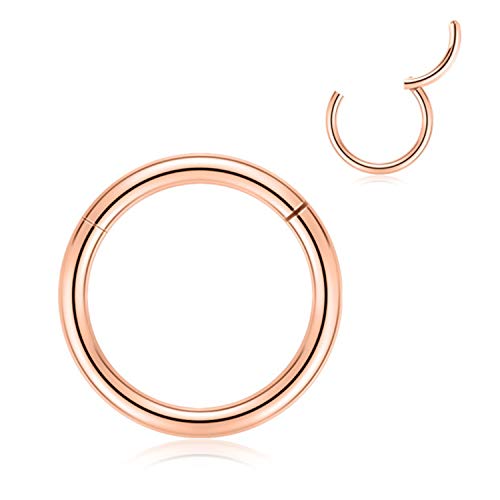 AROWRO 10 mm Creolen für Damen Herren dick rosévergoldet Piercingringe 8 Gauge Septum Nasenringe Hoop 8G Septum Schmuck 316L Chirurgenstahl Scharnier Clicker Bull Nose Hoop von AROWRO