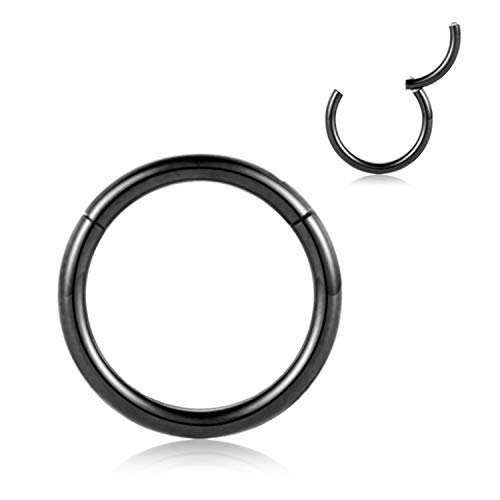 AROWRO 10 mm Creolen für Frauen Männer dick schwarz plattierte Piercingringe 8 Gauge Septum Nasenringe Hoop 8G Septum Schmuck 316L Chirurgenstahl Scharnier Clicker Bull Nose Hoop von AROWRO