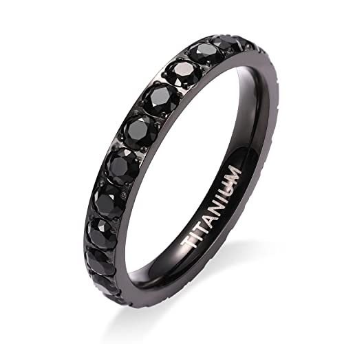 AROWRO 3 mm Damen Titan Ewigkeitsring Zirkonia Verlobungsring Jahrestagsring Ehering Größe 5 bis 9 (Schwarz, 10) von AROWRO