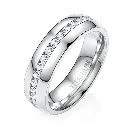 AROWRO 8 mm Damen Herren Titan Ring Zirkonia Ewigkeitsring Ehering Verlobung Jubiläum Aussage Kuppelring Stapelring Größe 11 Silber von AROWRO