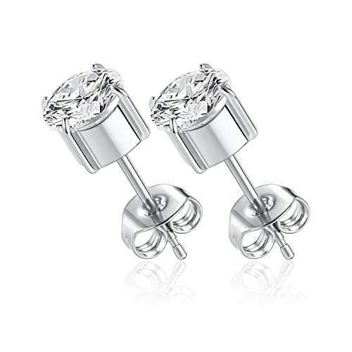 AROWRO 1 Paar Implantat Grade Titan Ohrstecker Set Hypoallergen 6mm Zirkonia Silber Ohrringe für Frauen Mädchen für Männer für empfindliche Ohren von AROWRO