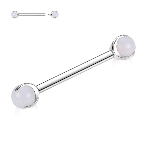 AROWRO 14G Nippel Zunge Brücke Piercing Schmuck Nippel Zunge Ringe Nippel Zunge Schmuck Silber G23 Titan mit Innengewinde Nippel Piercing Set für Frauen 16mm White Rainbow Stone Nippel Piercing von AROWRO