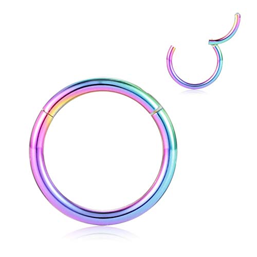 AROWRO 14mm Creolen für Damen Herren Dicke Regenbogenplattierte Piercingringe 4 Gauge Septum Nasenringe Hoop 4G Septum Schmuck 316L Chirurgenstahl Hinged Clicker Bull Nose Hoop von AROWRO