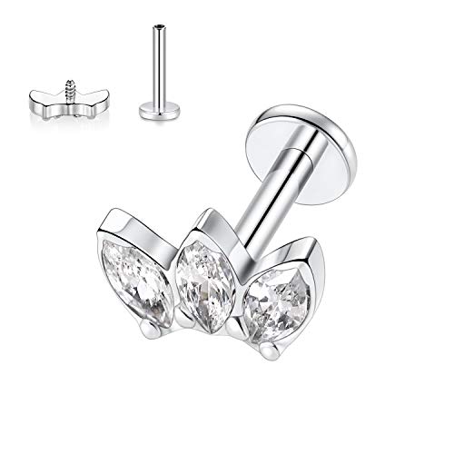 AROWRO 16G Labret Studs Lip Rings G23 Titan Monroe Lip Piercing Schmuck Innengewinde Helix Tragus Knorpel Conch Ohrring Frauen Mädchen Piercing Schmuck CZ 6mm von AROWRO