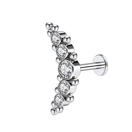 AROWRO 16G Labret Studs Lip Rings G23 Titan Monroe Lip Piercing Schmuck Innengewinde Helix Tragus Knorpel Conch Ohrring Frauen Mädchen Piercing Schmuck CZ 6mm von AROWRO