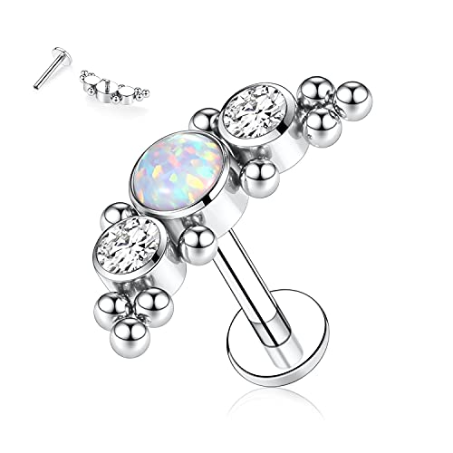 AROWRO 16G Labret Studs Lip Rings G23 Titan Monroe Lip Piercing Schmuck Innengewinde Helix Tragus Knorpel Conch Ohrring Frauen Mädchen Piercing Schmuck CZ Opal 6mm von AROWRO