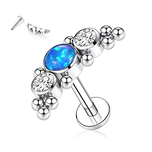 AROWRO 16G Labret Studs Lip Rings G23 Titan Monroe Lip Piercing Schmuck Innengewinde Helix Tragus Knorpel Conch Ohrring Frauen Mädchen Piercing Schmuck CZ Opal 6mm von AROWRO