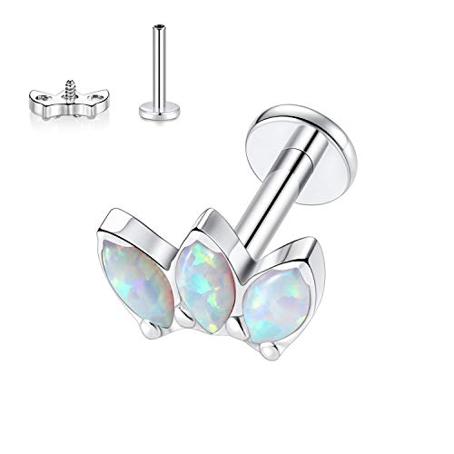 AROWRO 16G Labret Studs Lip Rings G23 Titan Monroe Lip Piercing Schmuck Innengewinde Helix Tragus Knorpel Conch Ohrring Frauen Mädchen Piercing Schmuck Opal 6mm von AROWRO