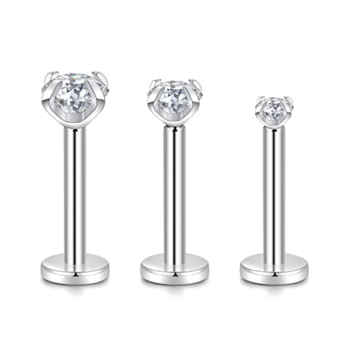 AROWRO 16G Lippenringe Labret Studs G23 Titan Monroe Lip Piercing Schmuck Innengewinde Helix Tragus Knorpel Conch Ohrring Frauen Mädchen Piercing Schmuck CZ 8mm von AROWRO