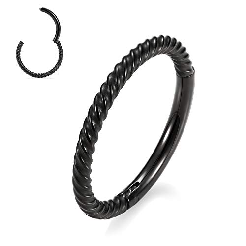 AROWRO 16g Knorpelohrring Hoop Nasenringe Hoop 10mm Nasenring 16 Gauge Nasen Hoop Helix Ohrring Septum Ring Septum Clicker Lippenringe Nasenpiercing Schmuck Chirurgenstahl Schwarz Creolen für Frauen von AROWRO