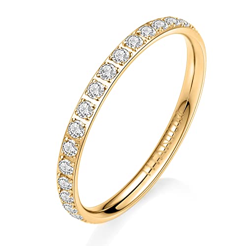 AROWRO 2 mm Damen Titan Ewigkeitsring Zirkonia Verlobungsring Jahrestagsring Ehering für Damen Herren Mädchen Größe 10 Gold von AROWRO