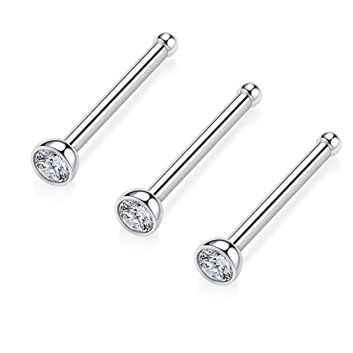 AROWRO 3 Stück 20 g 2 mm Nasenringe Ohrstecker Nasenschraube G23 Titan Nasenringe Reifen hypoallergen gerade Nasenschraube Nasenloch Nasenpiercing Schmuck für Frauen Männer 7 mm Länge von AROWRO