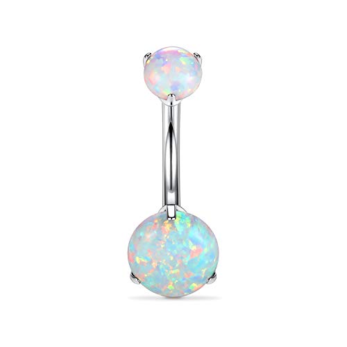 AROWRO G23 Titan Bauchnabelringe 14G Bauchnabelringe für Frauen Bauchnabelpiercings Weißer Opal Bauchnabelpiercing Schmuck Innengewinde Nabelstangen Bauchnabelpiercing von AROWRO