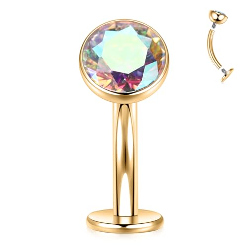 AROWRO Gold-Bauchnabelring 14G Bauchnabelpiercing Flat Back Belly Button Piercing Titan Bauchnabelring Cube Zirocn Navel Ring Vch Schmuck Vch Navel Piercing-Schmuck für Frauen Männer von AROWRO