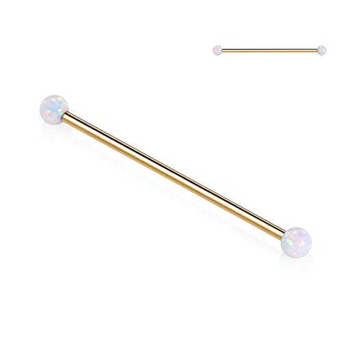 AROWRO Gold Industrial Bar Industrial Piercing Ohrringe 14G Knorpel Ohrring lila Opal Industrial Barbell G23 Titanium Industrial Piercing Schmuck 1 1/2 Zoll 38mm Körperschmuck für Frauen Männer von AROWRO