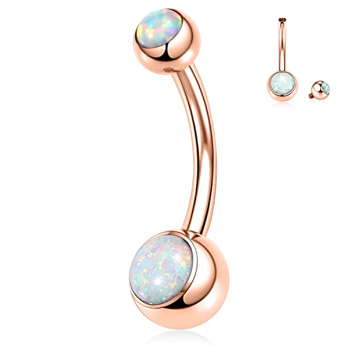 AROWRO Titan-Bauchnabelringe 14G Bauchringe für Frauen Bauchnabelpiercings Nabelringe Nabel Barbell Stud Weißer Opal Intarsien Bauchnabelpiercing Schmuck Roségold von AROWRO