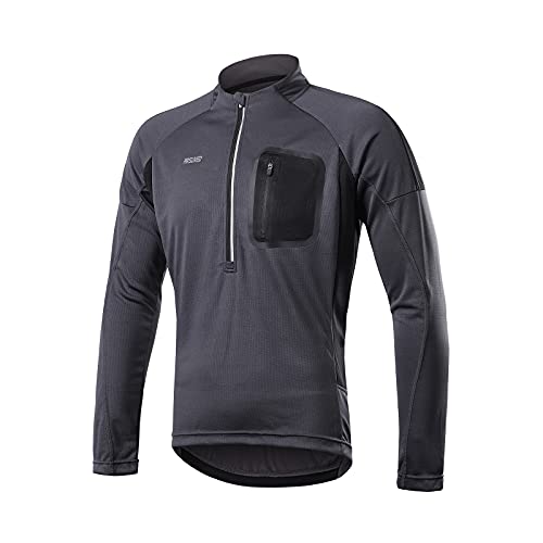 ARSUXEO Herren Fahrradtrikot, Lange Ärmel, Mountainbike-Hemd, 4 Taschen, Radsport-Trikots & -Shirts für Herren 6032 Grau M von ARSUXEO