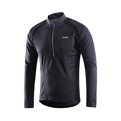 ARSUXEO Radtrikot Herren Langarm MTB Jersey Halber Reißverschluss Radbekleidung 6031 Grau L von ARSUXEO