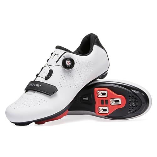 ARTVEP Fahrradschuhe Herren Damen Rennradschuhe MTB Radschuhe Kompatibel mit Look SPD SPD-SL Delta Lock Pedal Reitschuhe Peloton Schuhen Weiß EU36 / 230 von ARTVEP