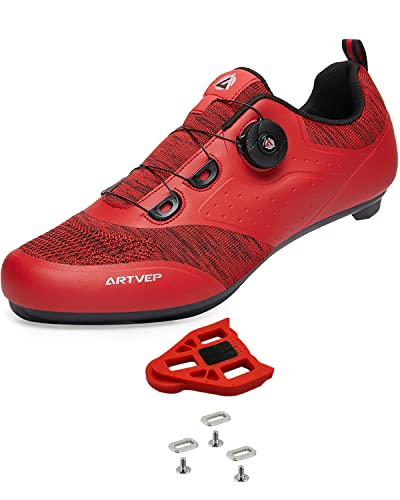 Herren Fahrradschuhe Damen Mountain Road Bikes Schuh Kompatibel mit Peloton & Look ARC Delta Kompatible Installation Look SPD SPD-SL Delta Lock Pedal Reitschuhe Rot 38 EU von ARTVEP