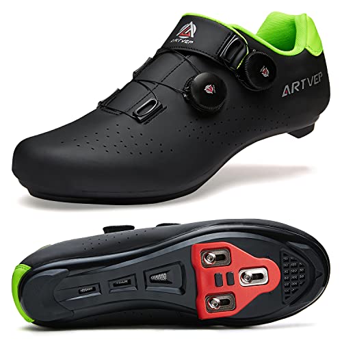 ARTVEP Herren Radschuhe Damen MTB Fahrradschuhe Kompatibel mit Look SPD SPD-SL Delta Lock Pedal Reitschuhe Kompatibel mit Peloton Schuhen Schwarz EU 39 von ARTVEP