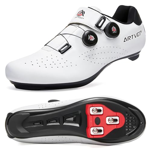 ARTVEP Herren Radschuhe Damen MTB Fahrradschuhe Kompatibel mit Look SPD SPD-SL Delta Lock Pedal Reitschuhe Kompatibel mit Peloton Schuhen Weiß EU 40/250 von ARTVEP