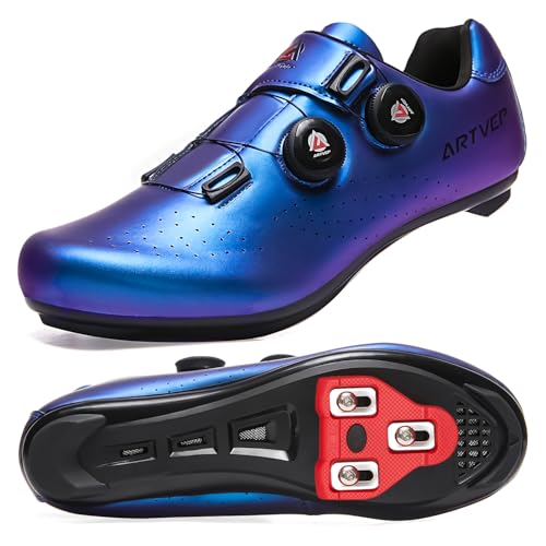 ARTVEP Herren Radschuhe Damen MTB Fahrradschuhe Kompatibel mit Look SPD SPD-SL Delta Lock Pedal Reitschuhe Kompatibel mit Peloton Schuhen Blau EU 45/275 von ARTVEP