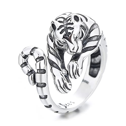 ASCHXUGX Sterling Silber Jahrgang Sternzeichen Tiger Offen Ring, Stilvolle S925 Sterling Silber Damenring,Silber,5 ASCHXUGX Sterling Silber Jahrgang Sternzeichen Tiger Offen Ring, Stilvolle S925 Sterling Silber Damenring,Silber,5 von ASCHXUGX