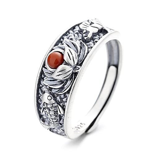 ASCHXUGX Sterling Silber Offener Vintage Geprägter Koi-Lotus-Blumenring, Stilvoller S925 Sterling Silber Ring Für Frauen,Silber,11 ASCHXUGX Sterling Silber Offener Vintage Geprägter Koi-Lotus-Blumenring, Stilvoller S925 Sterling Silber Ring Für Frauen,Silber,11 von ASCHXUGX