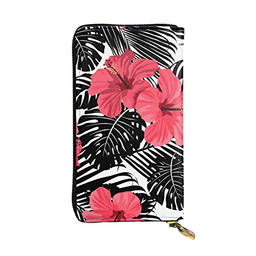 ASEELO Butterfly And Sunflower Damen Geldbörse Clutch Organizer Leder Reißverschluss Kartenetui Geldbörse Mehrfachfächer Geldbörse, Roter Hibiskus, Einheitsgröße von ASEELO