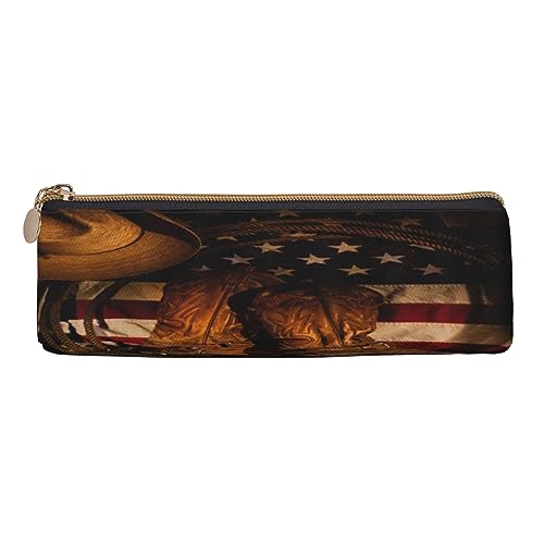 ASEELO Federmäppchen, Weinrot und Rosen, großes Federmäppchen, hohe Aufbewahrungsbox, für Kinder, Damen, Herren, Schule, Büro, Weiß, Amerikanische Flagge mit Cowboystiefeln, Leather Pencil Case, von ASEELO