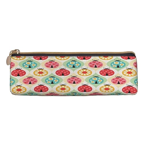 ASEELO Federmäppchen mit Musiknotenaufdruck, großes Federmäppchen für Kinder, Damen, Herren, Schule, Büro, Weiß, Marienkäfer Cartoon-Muster, Leather Pencil Case, Beauty Case von ASEELO