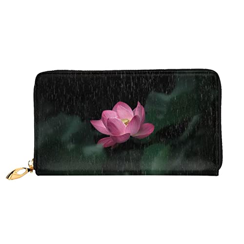 ASEELO Rosa Flamingos bedruckte Herren und Damen Leder Handheld Geldbörse, geeignet für den Alltag, Lotusblüte, Einheitsgröße von ASEELO