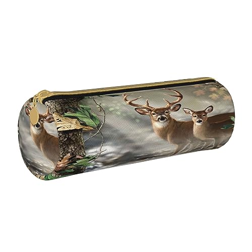 Federmäppchen aus Leder, Motiv: gelbe Sonnenblume, Blumenmuster, Schreibwaren, Make-up-Tasche, tragbare Büro-Schreibwarentasche für Teenager, Mädchen, Erwachsene, Camouflage Hirsch, Leather Pencil von ASEELO