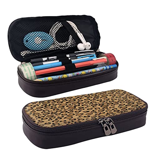 Große Kapazität Leder Federmäppchen Niedlich Welpe Lustige Schreibwaren Bleistift Tasche Make-up Tasche Tragbare Büro Schreibwaren Tasche für Teenager Mädchen Erwachsene, Wild Leopard Animal, Leather pencil case, Kosmetikkoffer von ASEELO