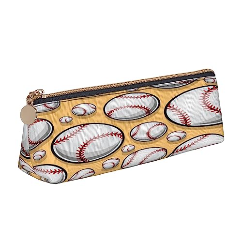 Leder Dreieck Federmäppchen Baseball Muster Softball Ball Sport Design Schreibwaren Bleistift Tasche Make-up Tasche Tragbare Büro Schreibwaren Tasche für Teens Mädchen Erwachsene, Baseball-Muster-Softball-Ball, Sport-Design, Leather Pencil Case, Kosmetikkoffer von ASEELO