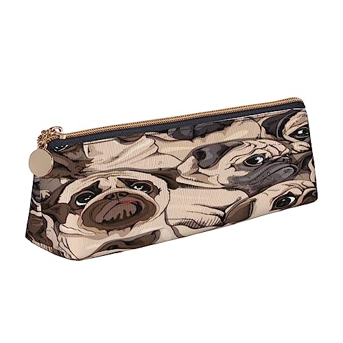 Leder Dreieck Federmäppchen Cartoon Medizin Muster Schreibwaren Bleistift Tasche Make-up Tasche Tragbare Büro Schreibwaren Tasche für Teens Mädchen Erwachsene, Lustiges Mops-Muster, Leather Pencil Case, Kosmetikkoffer von ASEELO