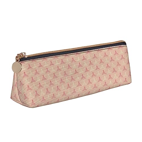 Leder Dreieck Federmäppchen Grün Eidechse Schreibwaren Bleistift Tasche Make-up Tasche Tragbare Büro Schreibwaren Tasche für Teens Mädchen Erwachsene, Soft Colors Eiffelturm-Muster Frankreich, Leather Pencil Case, Kosmetikkoffer von ASEELO