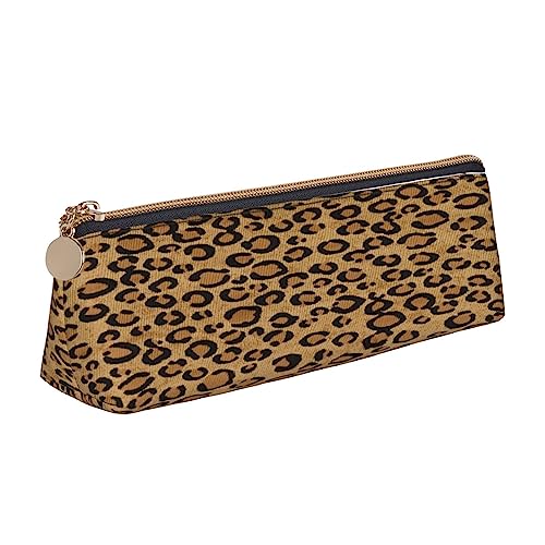 Leder Dreieck Federmäppchen Niedlich Welpe Lustige Schreibwaren Federtasche Make-up Tasche Tragbare Büro Schreibwaren Tasche für Teens Mädchen Erwachsene, Wild Leopard Animal, Leather Pencil Case, Kosmetikkoffer von ASEELO