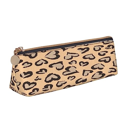 Leder Dreieck Federmäppchen Texas Cowboy Schreibwaren Federtasche Make-up Tasche Tragbare Büro Schreibwaren Tasche für Teens Mädchen Erwachsene, Leopard Liebe, Leather Pencil Case, Kosmetikkoffer von ASEELO