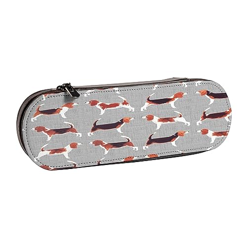 Leder-Federmäppchen, Beagle-Hund, Schreibwaren, Federmäppchen, Make-up-Tasche, tragbare Büro-Schreibwarentasche für Teenager, Mädchen, Erwachsene, Beagle-Muster, Leather Pencil Case, Beauty Case von ASEELO