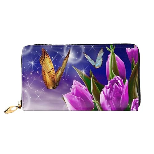 Leder Geldbörse Goldene Ananas Münzbörse Geldbörse Münzbeutel Aufbewahrungstasche Reißverschluss Geld Geldbörsen Tasche für Frauen Männer, Violett - Purple Tulip, Leather wallet, Münzbeutel von ASEELO