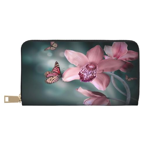 Ledergeldbörse, Münztasche, Münzbeutel, Strand, Palme, Stühle, Boote, Leder-Aufbewahrungstasche, Reißverschluss, Geldbeutel, Tasche für Damen, Herren, Kinder, Orchidee Blume Schmetterling Soft Fresh von ASEELO