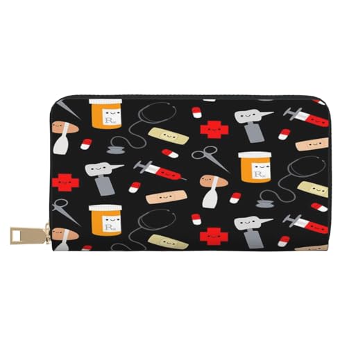 Ledergeldbörse, Münztasche, Münztasche, Kaktus-Muster, Leder-Aufbewahrungstasche, Reißverschluss, Geldbeutel, Tasche für Damen, Herren, Kinder, Cartoon-Medizin-Muster, Leather Wallet, Münztasche von ASEELO