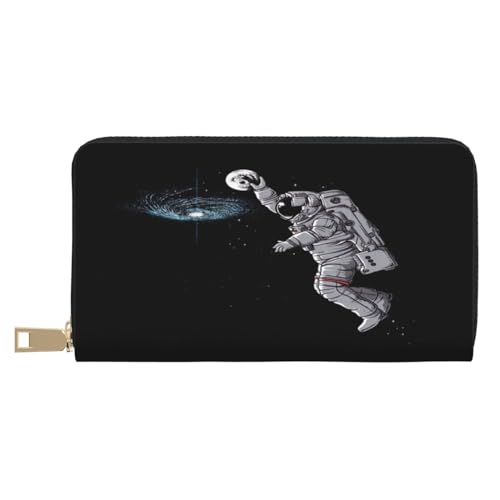 Ledergeldbörse, Münztasche, bunte Streifen, Leder-Aufbewahrungstasche, Reißverschluss, Geldbeutel, Tasche für Damen, Herren, Kinder, Astronaut Space Basketball, Leather Wallet, Münztasche von ASEELO